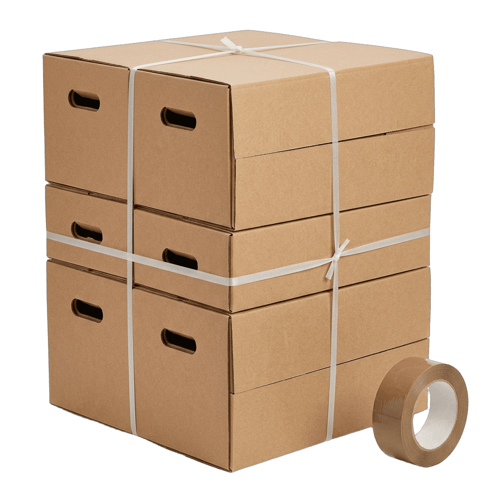 Pack de 10 cartons de déménagement renforcés suisses avec poignées et ruban adhésif